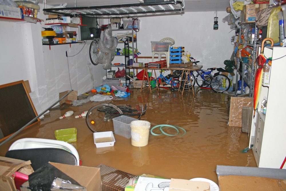 Flooded basement before water cleanup